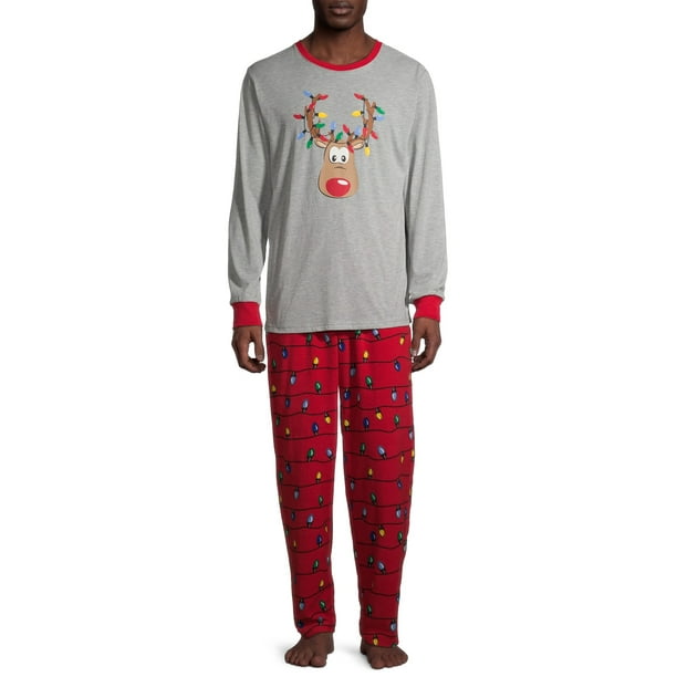 Bravetoshop Matching Family Pajamas Sets Christmas PJs with Cartoon Printed Long Sleeve Tee and Plaid Pants Sleepwear
